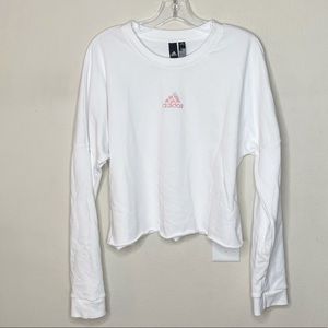 Adidas Logo Spellout Cropped Pullover Sweatshirt